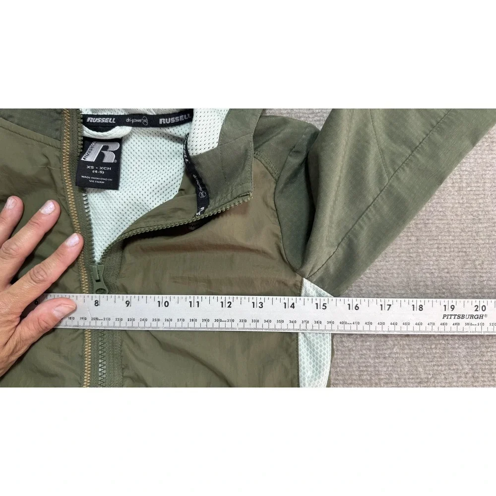 Russell Jacket‎ Youth XS 4-5 Green Hooded Windbreaker Dri-Power 360 Mesh Lined